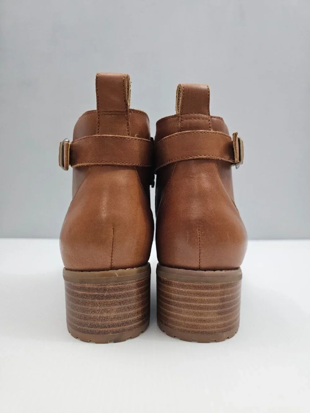 Blondo Sullivan Waterproof Ankle Boot Tan Leather Buckle Block Heel Womens 8